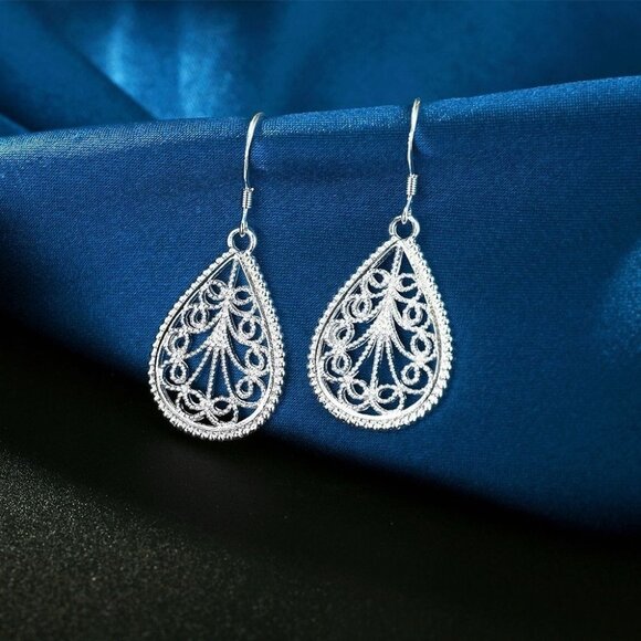 Mikaela Lane Filigree Scrolls 925 Sterling Silver Teardrop Earrings Gift Boxed - Picture 7 of 10